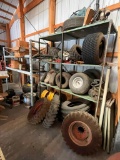 Large Selection of Various Tires and Rims and Metal Shelf