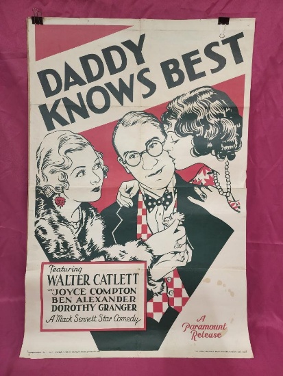 Vintage Movie Poster,c. 1933 Daddy Knows Best, 27in x 40in, Walter Catlett, Joyce Compton, Ben
