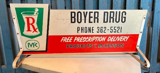 Boyer Drug Rx Vehicle / Cab Roof Top Sign & Frame, 36in x 15in