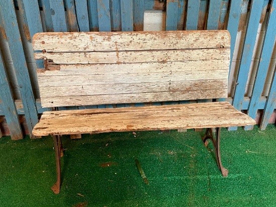 Early Park Bench w/ Ornate Steel Frame