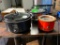 Crock Pots, Slow Cookers, 1 Older One, 1 Modern One, 1 w/ Missing Clamp