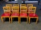 8 Restaurant Chairs, Ladder Back, Wood Frame w/ Cushioned Seat