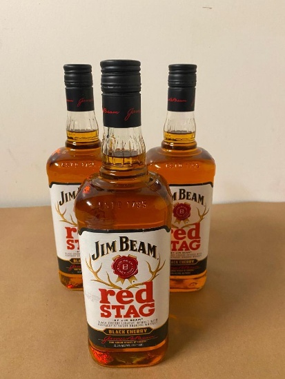 3 Bottles, Jim Beam Red Stag Black Cherry Bourbon Whiskey, 750ml