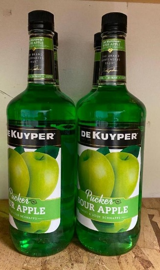 4 Bottles, De kuyper Sour Apple Pucker, 1 liter Bottles