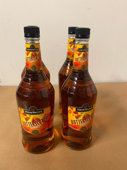4 Bottles Hiram Walker Butterscotch Schnapps, 1 Liter Ea.