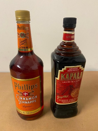 2 Bottles, Kapali Licor De Caf? Coffee Liqueur, Phillips Cinnamon Schnapps, 750ml