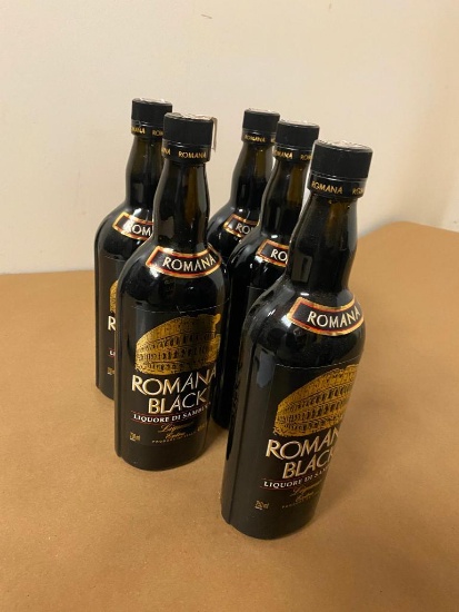 5 Bottles, Romana Black Liquore Di Sambuca Liqueur, 750ml ea