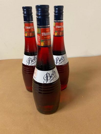 3 Bottles, BOLS Amsterdam 1575 Strawberry Liqueur 1 Liter ea