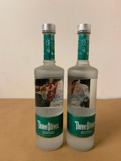 3 Bottles, Three Olives, Elvis Presley Coconut Water, 1 Liter Bottles w/ Elvis Inside!