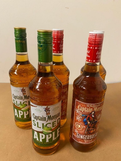 5 Bottles, Captain Morgan, (2) Sliced Apple, (3) Gingerbread - Spiced Rum, 750ml ea.