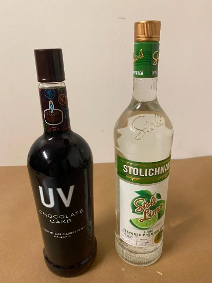 2 Bottles, Stolichnaya Stoli Lime Vodka, UV Chocolate Cake Vodka, 1 Liter Bottles