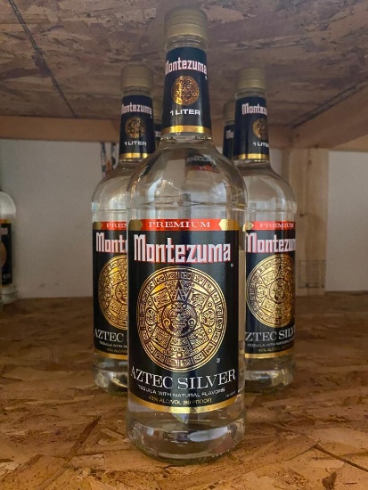 5 Bottles, Montezuma Aztec Silver Tequila, 1 Liter ea.