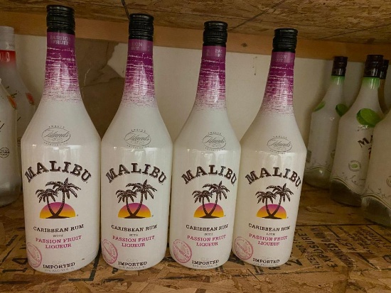 4 Bottles, Malibu Passion Fruit Liqueur Rum, 1 Liter ea