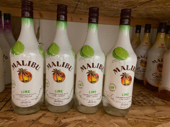4 Bottles Malibu Lime Liqueur Rum, 1 Liter Ea