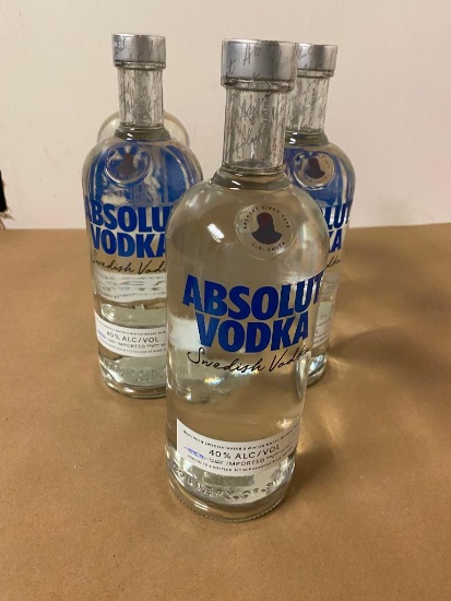 5 Bottles, Absolute Vodka, 1 Liter Bottles