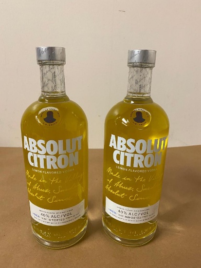 2 Bottles of Absolut Vodka, Citron, 1 Liter Bottles