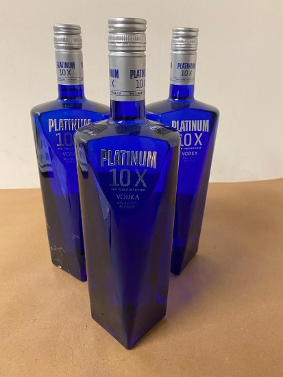 3 Bottles, Platinum 10x Distilled Vodka, 1 Liter Ea.
