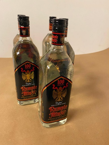 5 Bottles, 100 Proof Rumple Minze Peppermint Schnapps, 1 Liter Bottles
