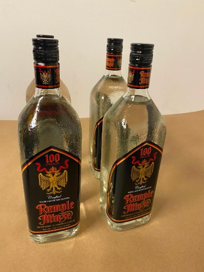 4 Bottles, 100 Proof Rumple Minze Peppermint Schnapps, 1 Liter Bottles