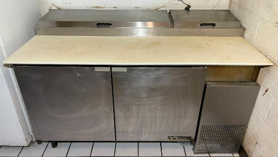 True Model TPP-67 2-Door Pizza / Sandwich Prep Table w/ Refrigerated Base, Mobile Casters, 67in