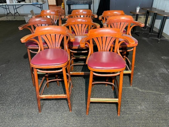 Eight Bar Stools, Wood Frame, padded Seat, One Money for All