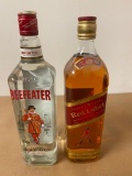 2 Bottles, 1 ea. Beefeater London Dry Gin, Johnnie Walker Red Label Scotch, 1 Liter ea