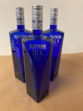 3 Bottles, Platinum 10x Distilled Vodka, 1 Liter Ea.