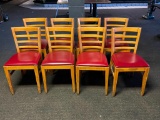 8 Restaurant Chairs, Ladder Back, Wood Frame w/ Cushioned Seat