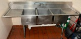 3-Compartment Stainless Steel Deep Commercial Sink, R & L Return Tables, 91in, 11in D