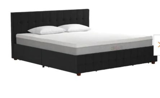 Elizabeth Black Velvet Upholstered King Size Bed with Storage