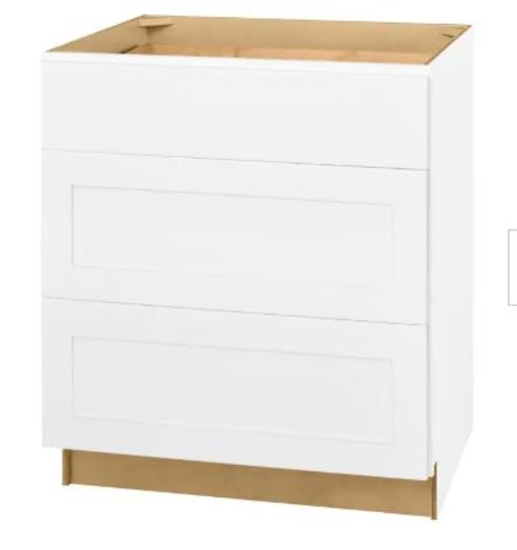 Avondale Shaker Alpine White Quick Assemble Plywood 30 in Drawer Base Kitchen Cabinet (30in W x 24in