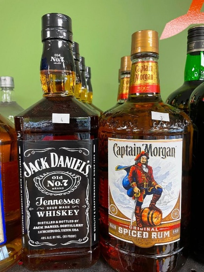 7 Bottles (4) 1 Liter Jack Daniel's Whiskey & (3) 1.75 Liter Captain Morgan Spiced Rum