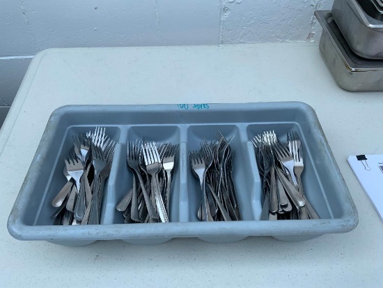 Large Group of NSF Silverware in 3-Bin Caddy