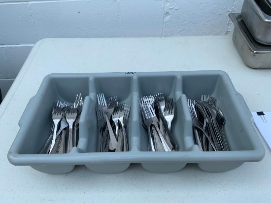 Large Group of NSF Silverware in 3-Bin Caddy