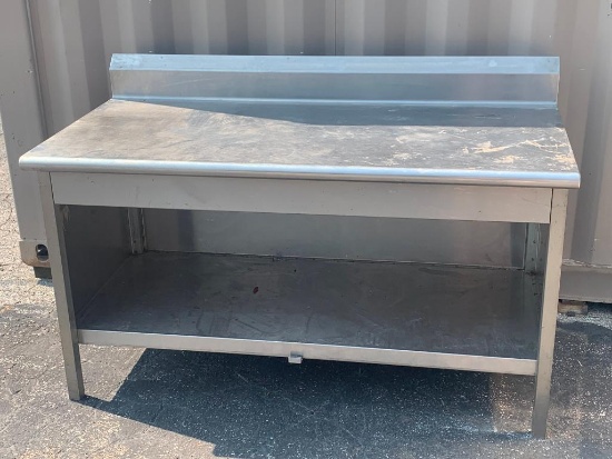NSF Stainless Steel Prep Table Open-Front Cabinet w/ Lower Shelf & Back Splash