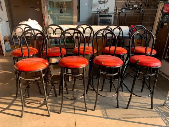 Lot of 9 Bar Stools, Some Need Seats Recovered