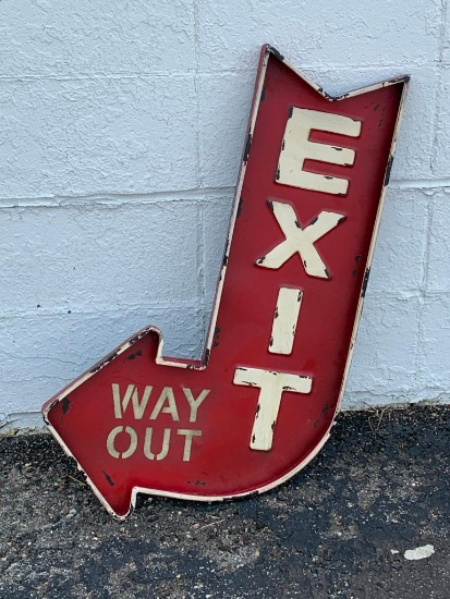 Exit - Way Out Metal Arrow Sign, 28in x 24in