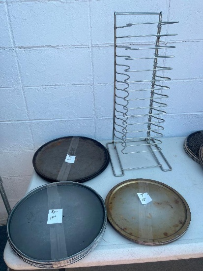 NSF Stainless Steel Pizza Pan Rack w/ 18 Pizza Pans, 3-Sizes