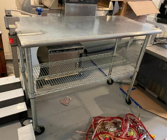 NSF Mobile Stainless Steel Prep Table w/ Lower Shelf, 50in x 24in x 36in H w/ Edlund Can Opener