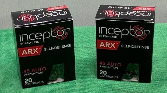 2 Items: Inceptor ARX 45 AUTO, 40 Cartridges Total 114gr. WE DO NOT SHIP