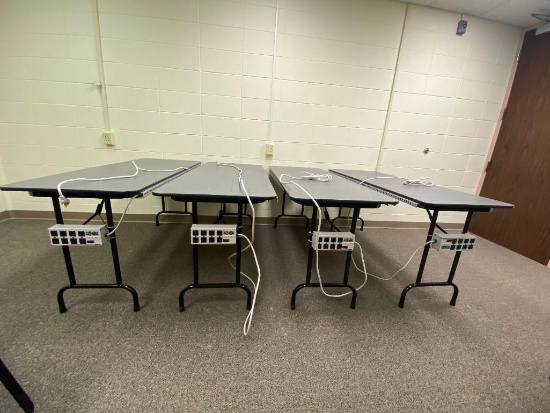 Lot of 4 Folding Lab Tables w/ Power Strips