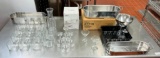Misc. Selection of Martini Glasses, Candle Holders, Carafe, Wine Glasses, Pans