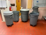 Several Commercial Trash Cans w/ Dollys