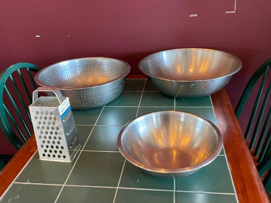 Stainless Steel Bowls, Strainer Bowl and Grater