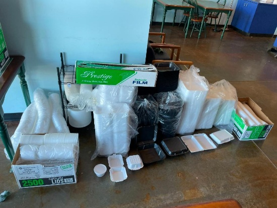 Large Assortment of Clam Shell To-Go Containers, Food Containers, Food Wrap, Misc. See Images