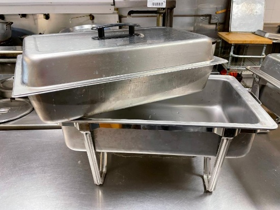 4 Piece Chafing Pan Set, Stand/Rack, Large Pan, Insert Pan, Lid - All Full-Size, NSF - Clean