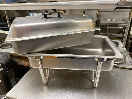 4 Piece Chafing Pan Set, Stand/Rack, Large Pan, Insert Pan, Lid - All Full-Size, NSF - Clean