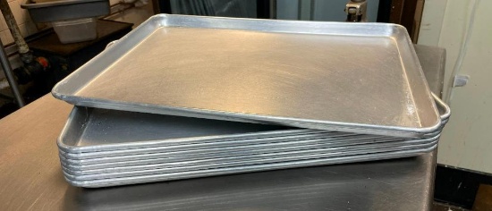 Lot of 8 Aluminum Sheet Pans, 16in x 22in - NSF, All for One Bid
