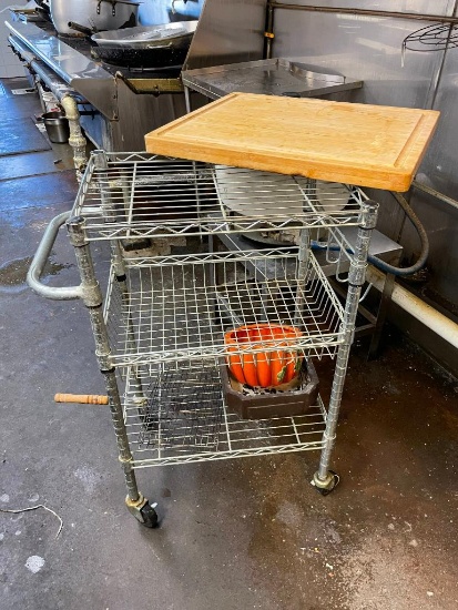 Chrome Utility Cart w/ 2 Lower Shelves and Cutting Board, Mobile Cart, 16in x 22in x 36in, NSF