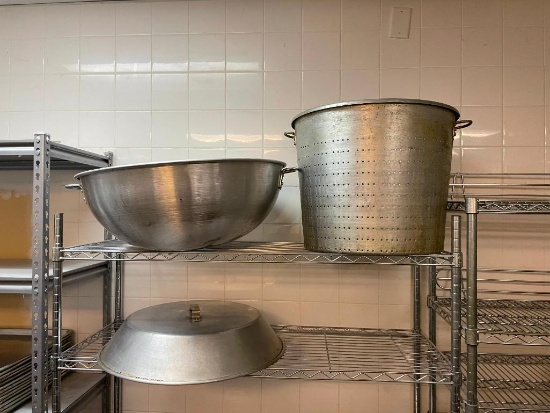 Huge Stainless Steel Bowl and Perforated Stock Pot & Large Lid, See Images for Sizes